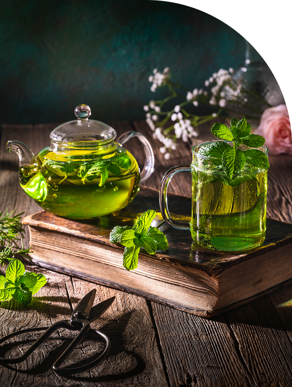 Teapot and glass of mint tea